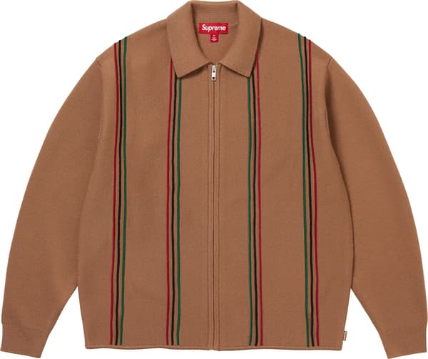 Supreme Stripe Zip Up Polo Sweater - Tan (front)