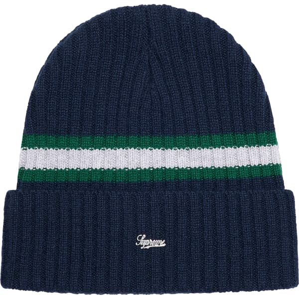 Supreme Striped Cashmere Beanie - Navy (front)