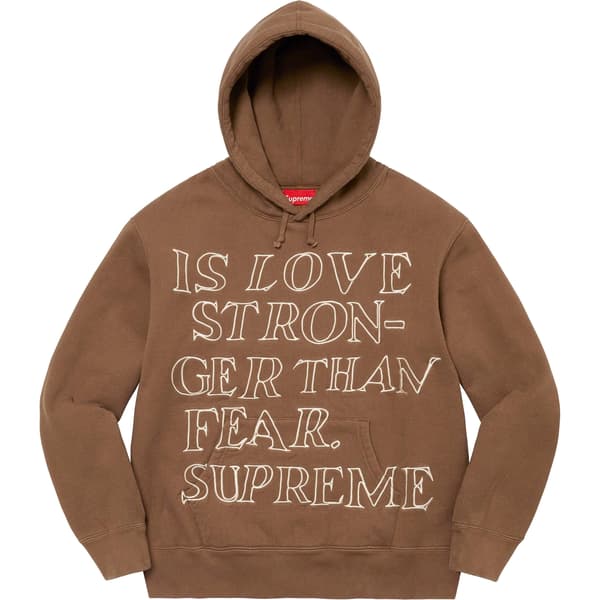 Supreme Stronger Than Fear Hooded Sweatshirt - Olive Brown (front)