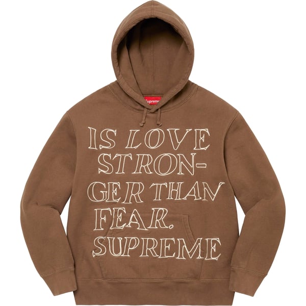 Supreme Stronger Than Fear Hooded Sweatshirt - Olive Brown (front)