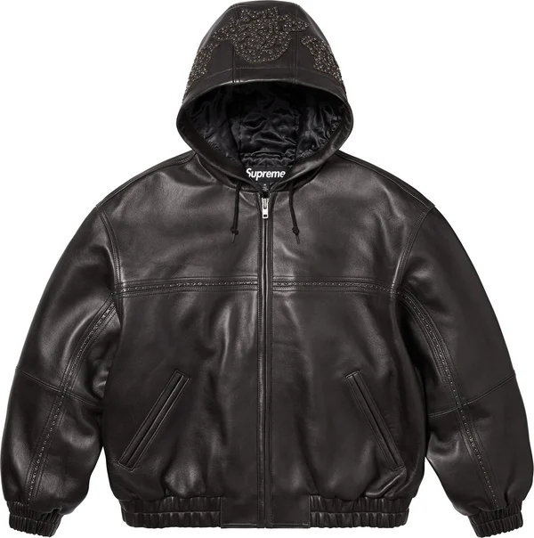 Supreme Studded Hooded Leather Jacket - Black (front)