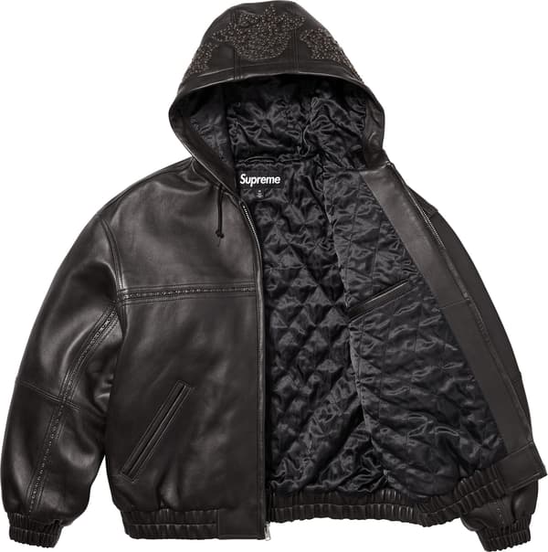 Supreme Studded Hooded Leather Jacket - Black (front)