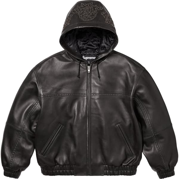 Supreme Studded Hooded Leather Jacket - Black (front)
