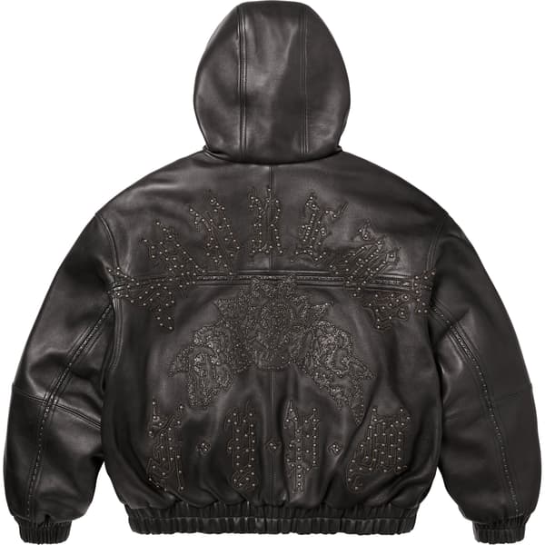 Supreme Studded Hooded Leather Jacket - Black (front)