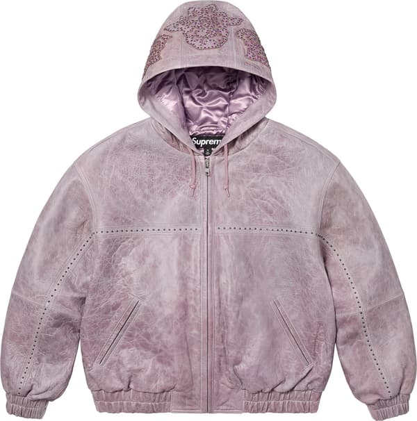 Supreme Studded Hooded Leather Jacket - Lilac (front)