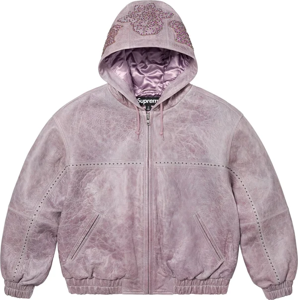 Supreme Studded Hooded Leather Jacket - Lilac (front)