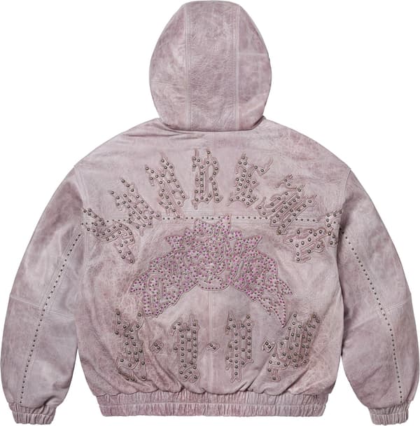 Supreme Studded Hooded Leather Jacket - Lilac (front)