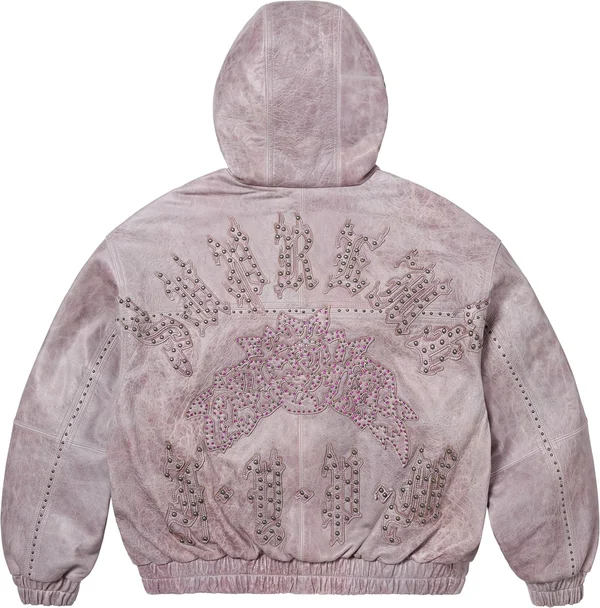 Supreme Studded Hooded Leather Jacket - Lilac (front)