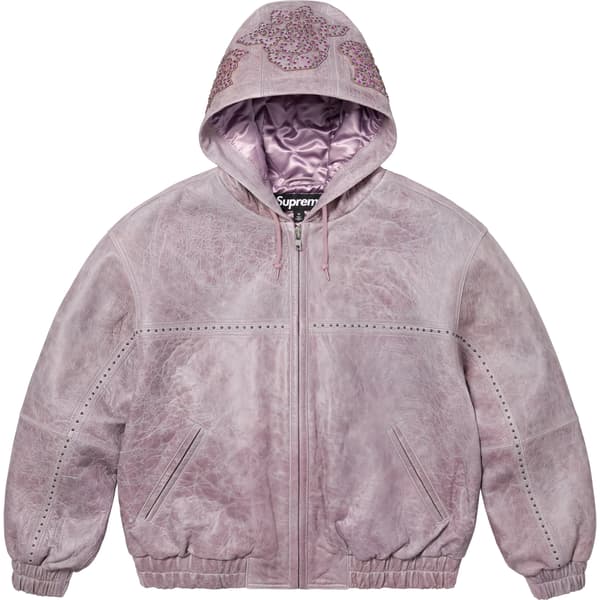 Supreme Studded Hooded Leather Jacket - Lilac (front)