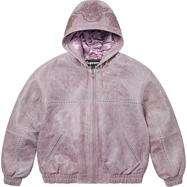 Supreme Studded Hooded Leather Jacket - Lilac (front)