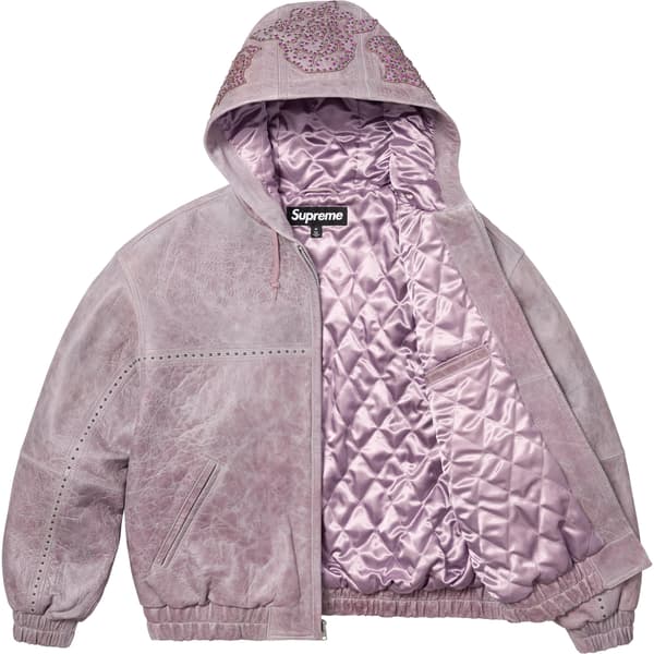 Supreme Studded Hooded Leather Jacket - Lilac (front)