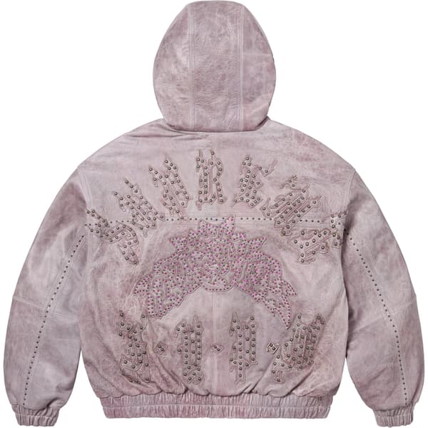 Supreme Studded Hooded Leather Jacket - Lilac (front)