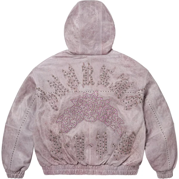 Supreme Studded Hooded Leather Jacket - Lilac (front)