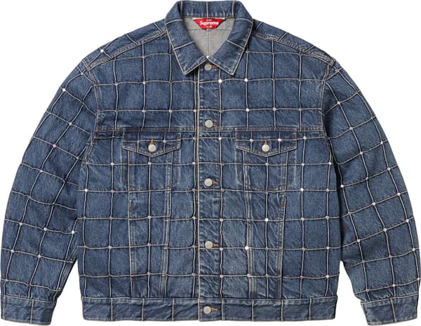 Supreme Studded Seam Denim Trucker Jacket - Blue (front)