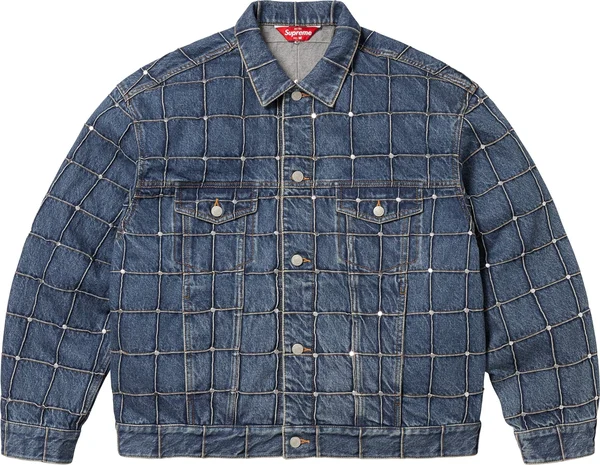 Supreme Studded Seam Denim Trucker Jacket - Blue (front)