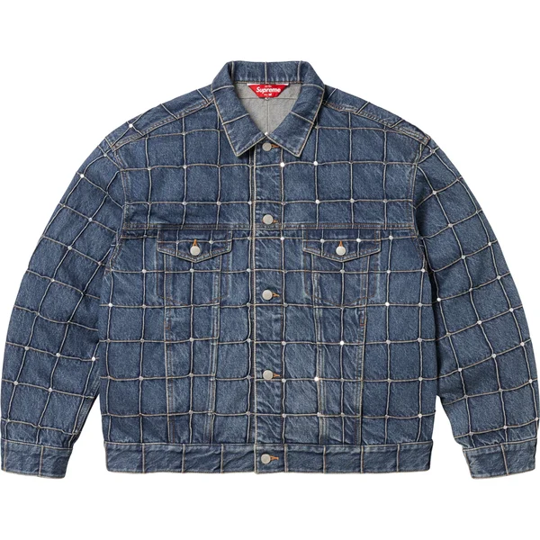 Supreme Studded Seam Denim Trucker Jacket - Blue (front)