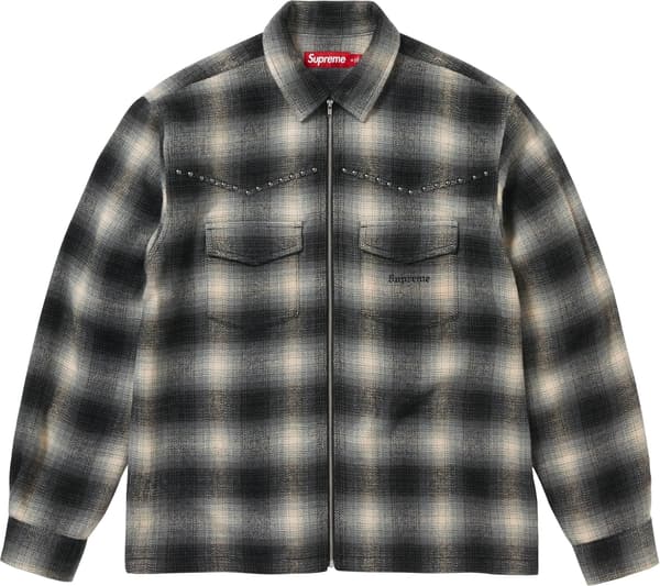 Supreme Studded Shadow Plaid Zip Up Shirt - Black (front)