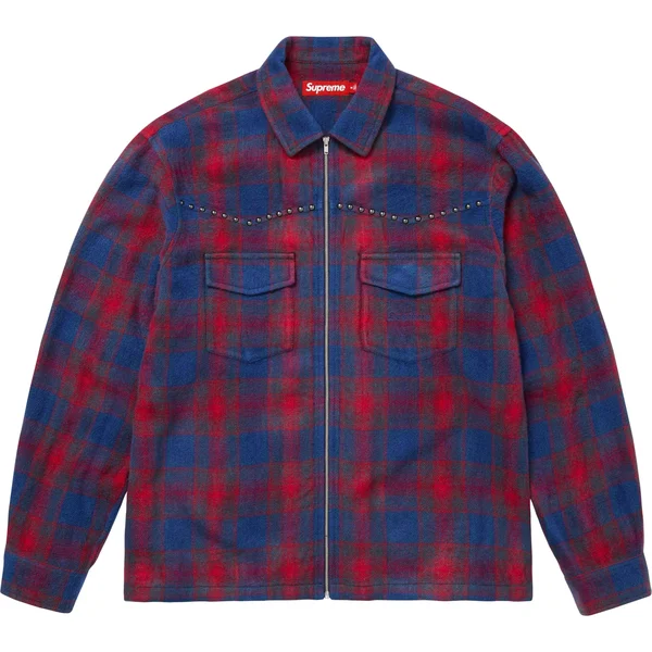 Supreme Studded Shadow Plaid Zip Up Shirt - Navy (front)