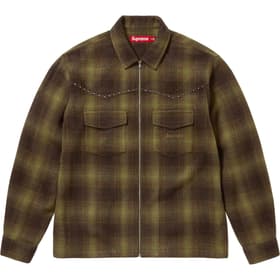 Supreme Studded Shadow Plaid Zip Up Shirt Olive