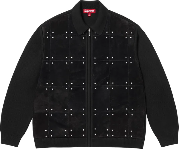 Supreme Studded Suede Zip Up Cardigan - Black (front)