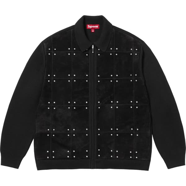 Supreme Studded Suede Zip Up Cardigan - Black (front)