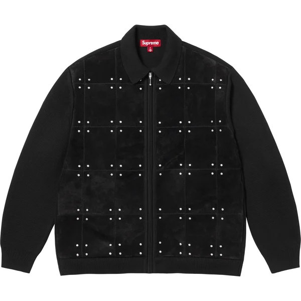 Supreme Studded Suede Zip Up Cardigan - Black (front)