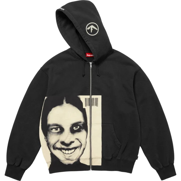 Supreme Aphex Twin Zip Up Hooded Sweatshirt - Black (front)