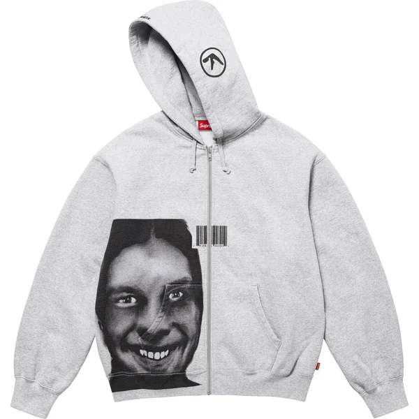 Supreme Aphex Twin Zip Up Hooded Sweatshirt - Heather Grey (front)