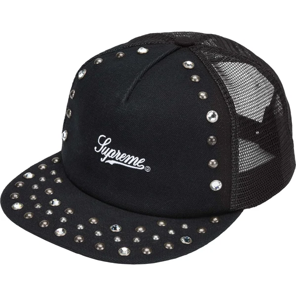 Supreme b.b. Simon Studded Canvas Mesh Back 5-Panel - Black (front)