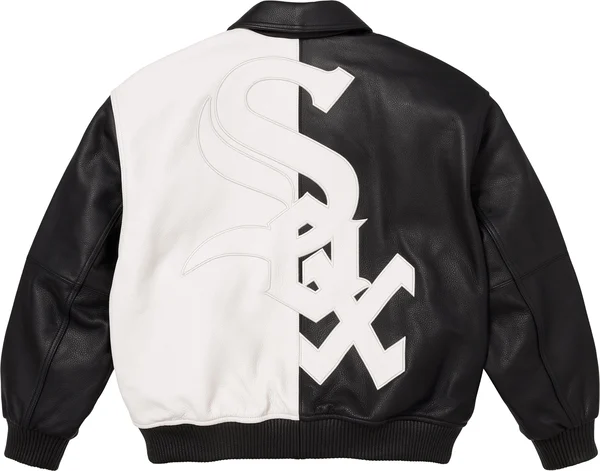 Supreme Chicago White Sox Leather Varsity Jacket - Black (front)
