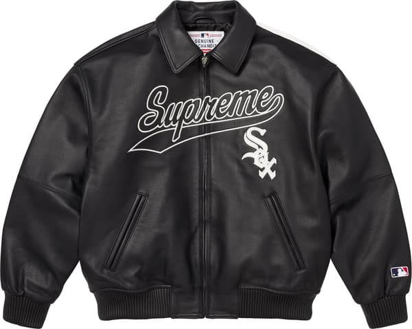 Supreme Chicago White Sox Leather Varsity Jacket - Black (front)