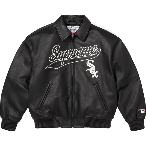 Supreme Chicago White Sox Leather Varsity Jacket - Black (front)