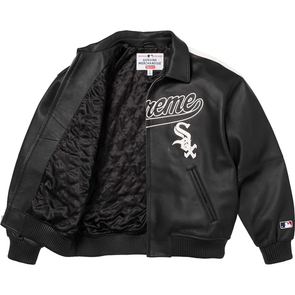 Supreme Chicago White Sox Leather Varsity Jacket - Black (front)