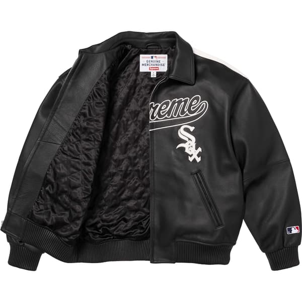 Supreme Chicago White Sox Leather Varsity Jacket - Black (front)