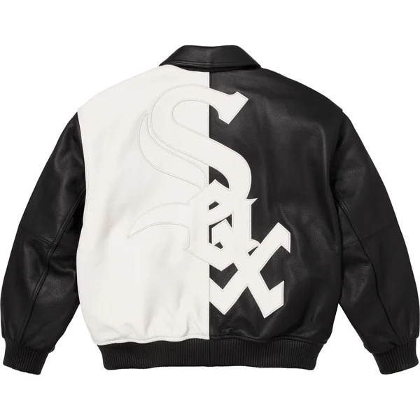 Supreme Chicago White Sox Leather Varsity Jacket - Black (front)