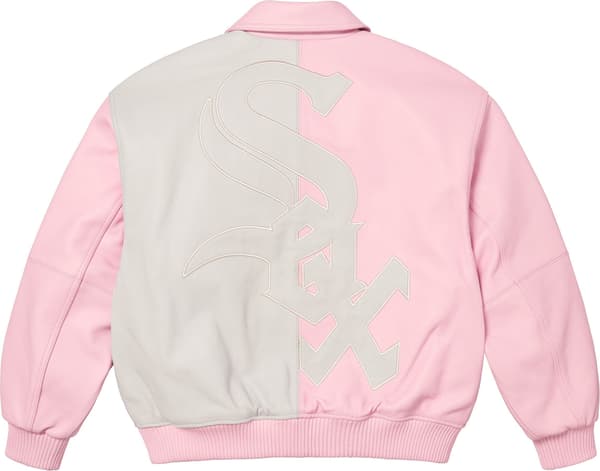 Supreme Chicago White Sox Leather Varsity Jacket - Pink (front)