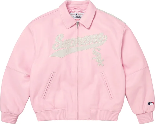 Supreme Chicago White Sox Leather Varsity Jacket - Pink (front)
