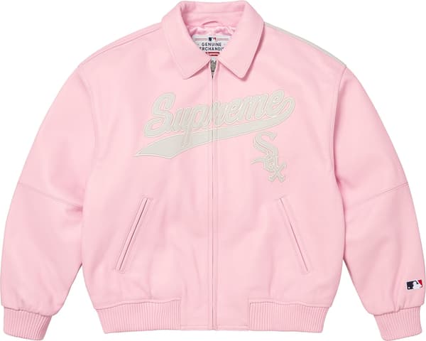 Supreme Chicago White Sox Leather Varsity Jacket - Pink (front)
