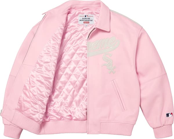 Supreme Chicago White Sox Leather Varsity Jacket - Pink (front)