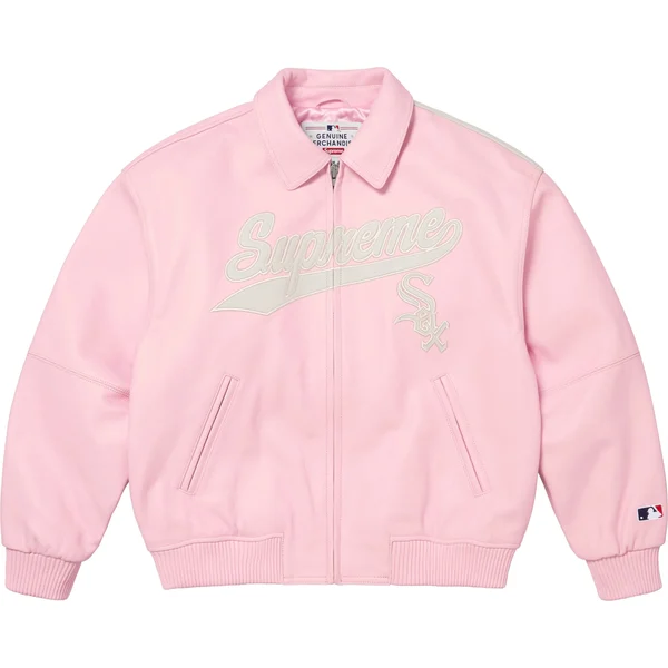 Supreme Chicago White Sox Leather Varsity Jacket - Pink (front)
