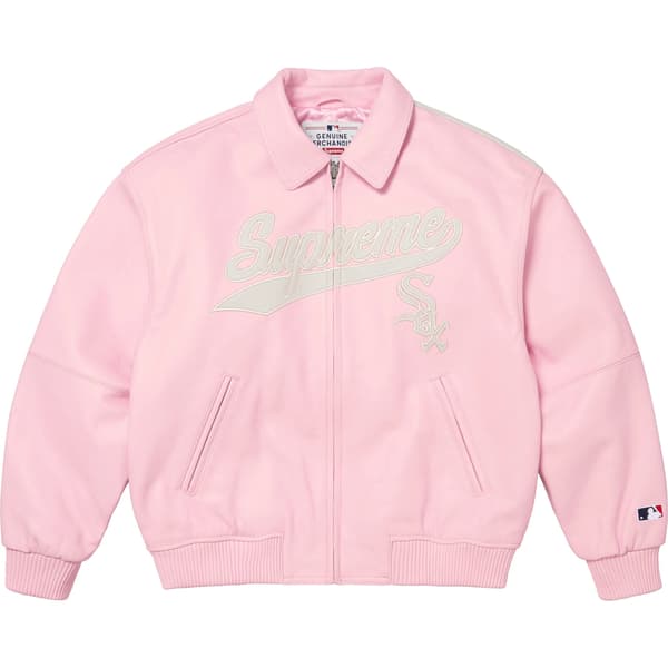 Supreme Chicago White Sox Leather Varsity Jacket - Pink (front)