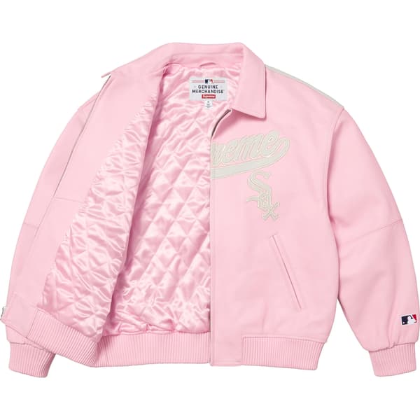 Supreme Chicago White Sox Leather Varsity Jacket - Pink (front)
