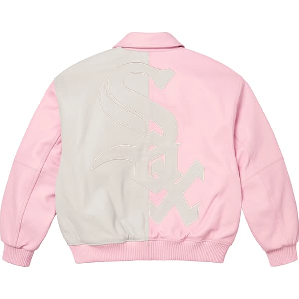Supreme Chicago White Sox Leather Varsity Jacket - Pink (front)