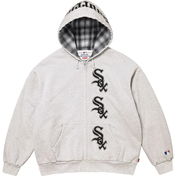 Supreme Chicago White Sox Zip Up Hooded Sweatshirt - Ash Grey (front)