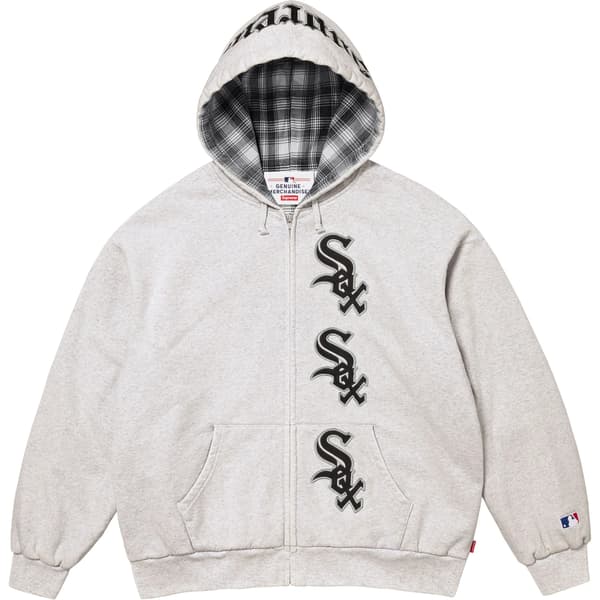 Supreme Chicago White Sox Zip Up Hooded Sweatshirt - Ash Grey (front)