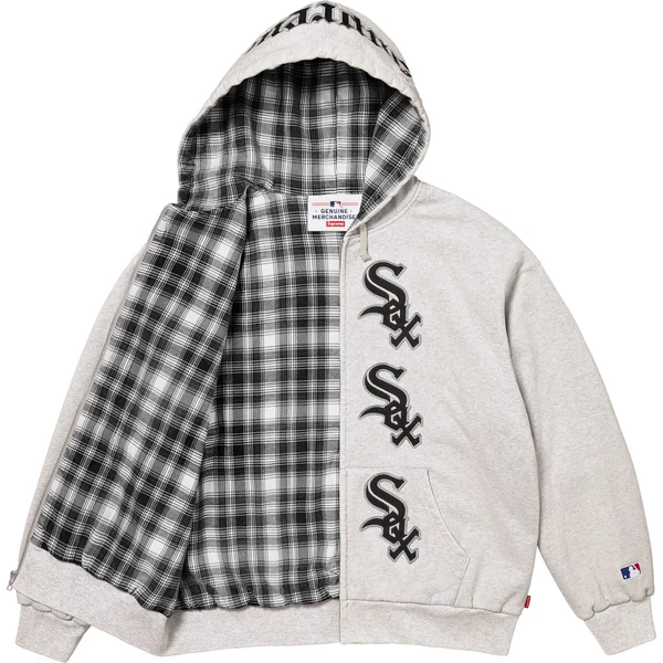 Supreme Chicago White Sox Zip Up Hooded Sweatshirt - Ash Grey (front)