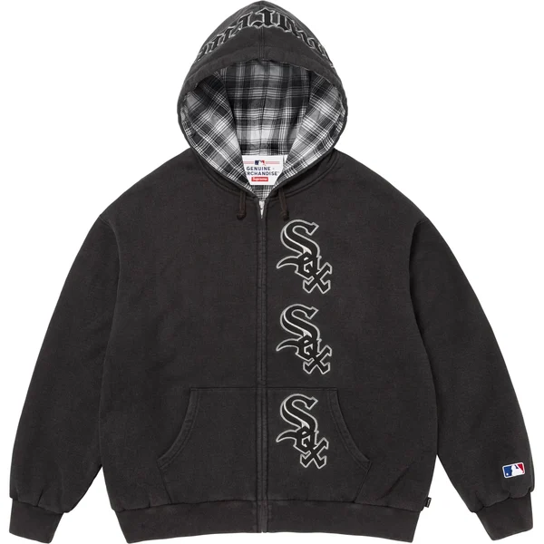 Supreme Chicago White Sox Zip Up Hooded Sweatshirt - Black (front)