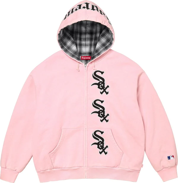 Supreme Chicago White Sox Zip Up Hooded Sweatshirt - Light Pink (front)
