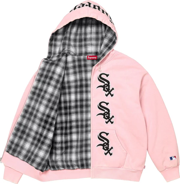 Supreme Chicago White Sox Zip Up Hooded Sweatshirt - Light Pink (front)
