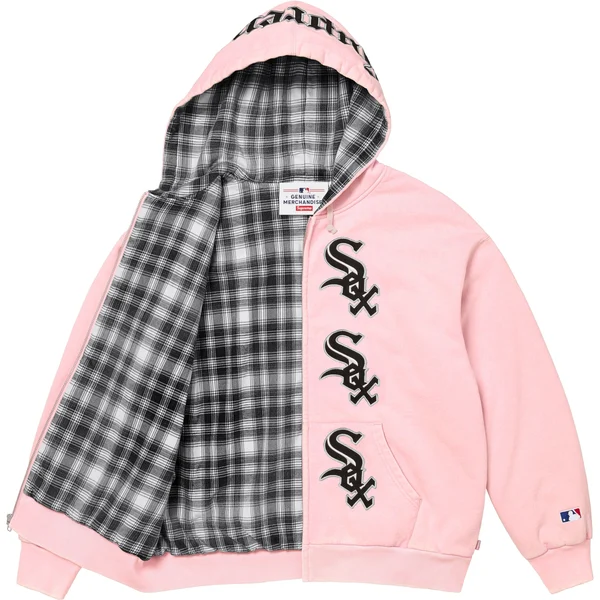 Supreme Chicago White Sox Zip Up Hooded Sweatshirt - Light Pink (front)
